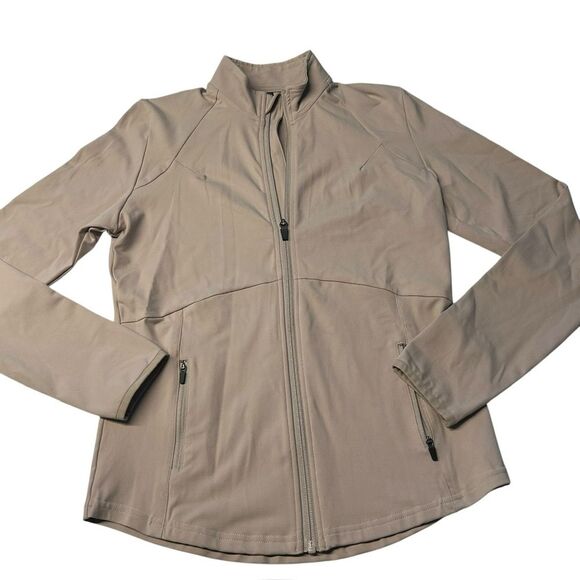 Alphalete Women’s M Full Zip Pro Elite Performance Jacket Beige Sand Fitted‎ Gym - Picture 2 of 11